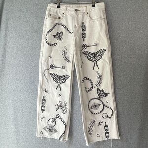 Milk It Jeans Wide Leg Size 26 Ivory Black Goth Witch Vamp Chain 1747 sz. 28 #LL